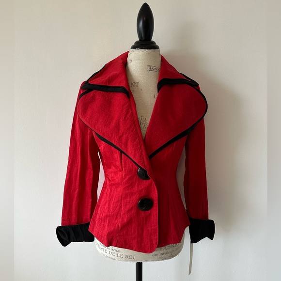 NWT Red Nylon Wired Collar Blazer Small - Picture 3 of 11